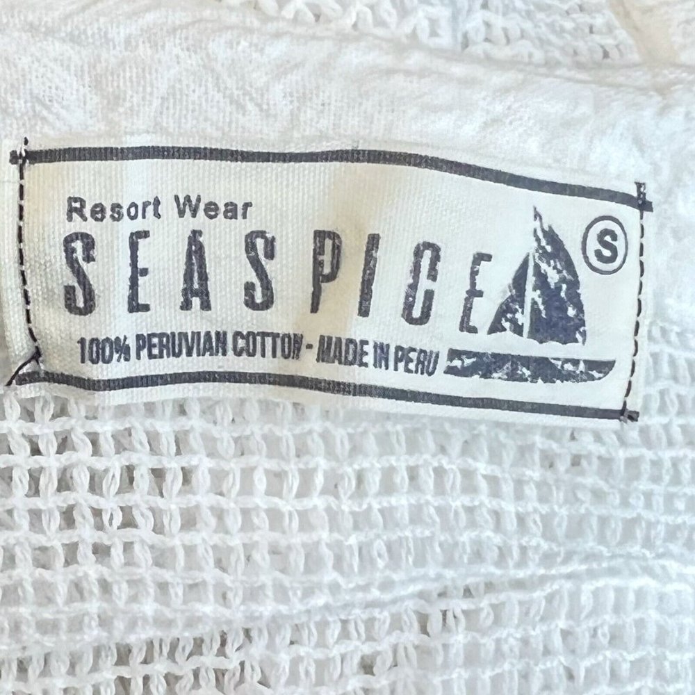 SEASPICE RESORT WEAR Mesh Cover Up Size S Classic Crochet Dress Beach Pool White - Picture 6 of 13